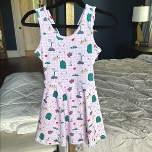Pink golf Patterned Sleeveless Dress